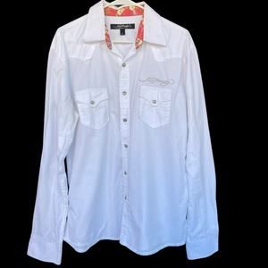 Ed Hardy Christian‎ Audigier Mens Pearl Snap Shirt Large Y2K Western Embroidered